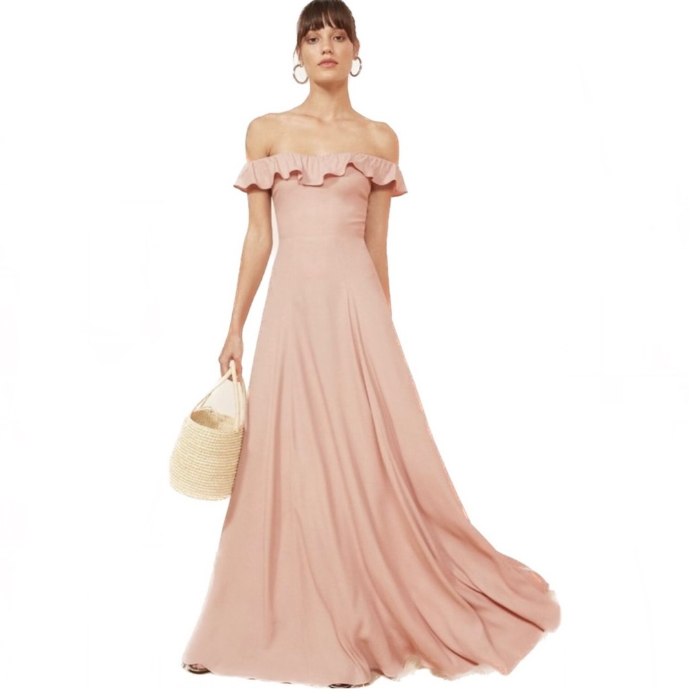 NEW REFORMATION PINK OFF-THE-SHOULDER MAXI DRESS